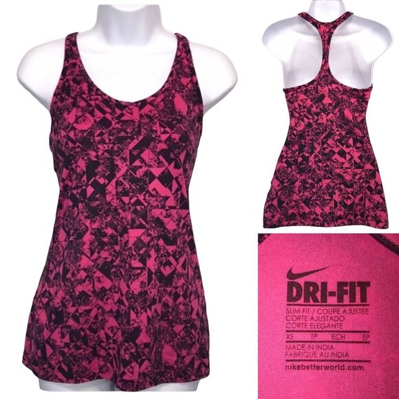 Nike Dri-Fit Geometric Pattern Racerback Activewear Tank Top Sz XS - Picture 1 of 11